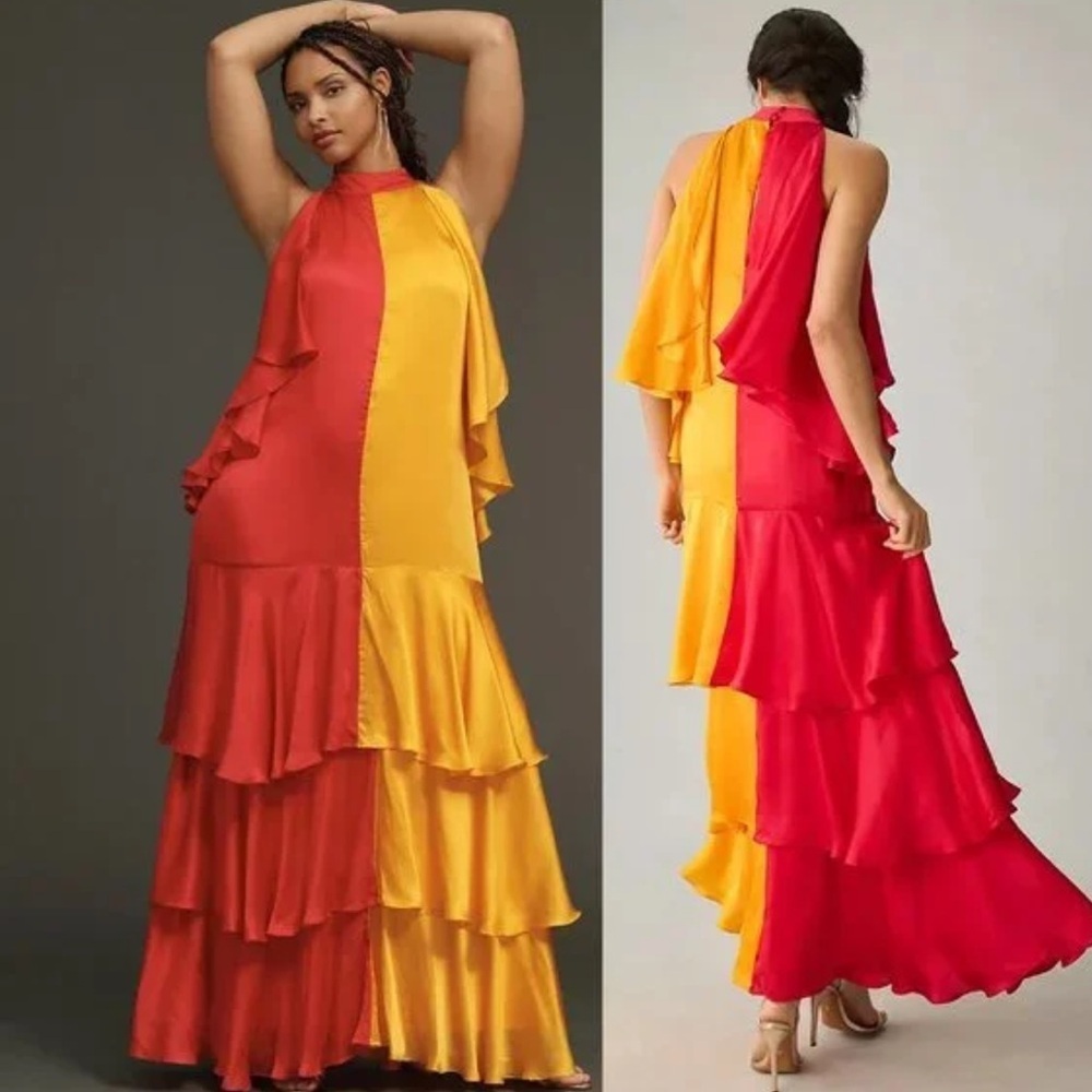 NWT,Pinnacle By Shruti Sancheti,Mock-Neck,Ruffle,Elegant,Tiered Dress,Size Med
